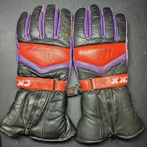 Vtg CKX Leather Snowmobile Throttle Gloves Size XL Thinsulate Black Purple Red
